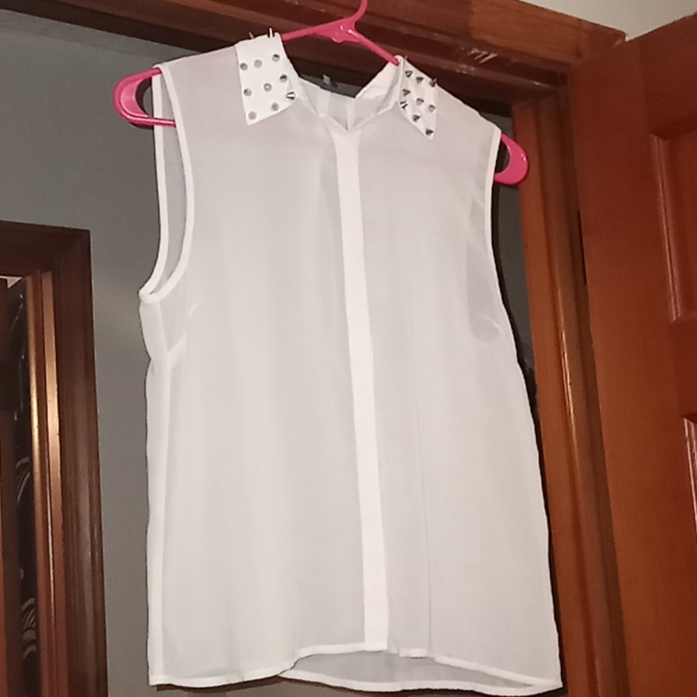 white blouse with rhinestone collar